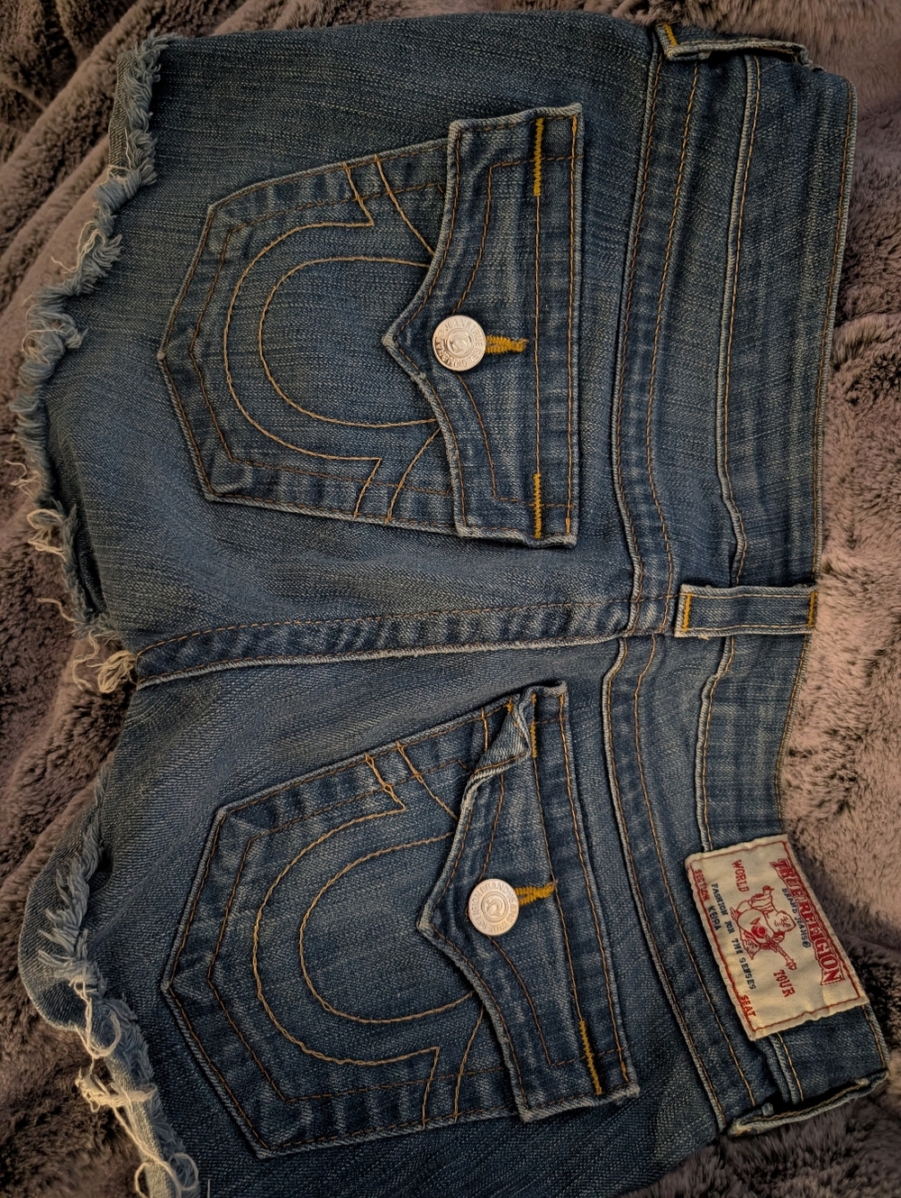 True Religion Frayed Hem Dark Blue Denim Keira Shorts